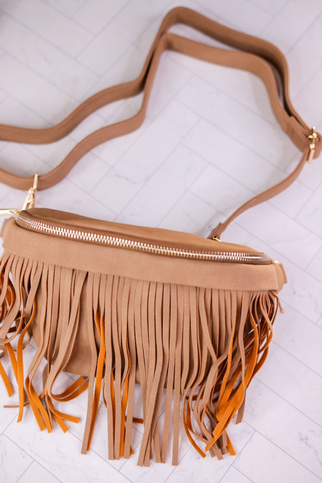 Tan Removable Fringe Fanny Pack - Whiskey Skies - THOMAS & LEE CO.