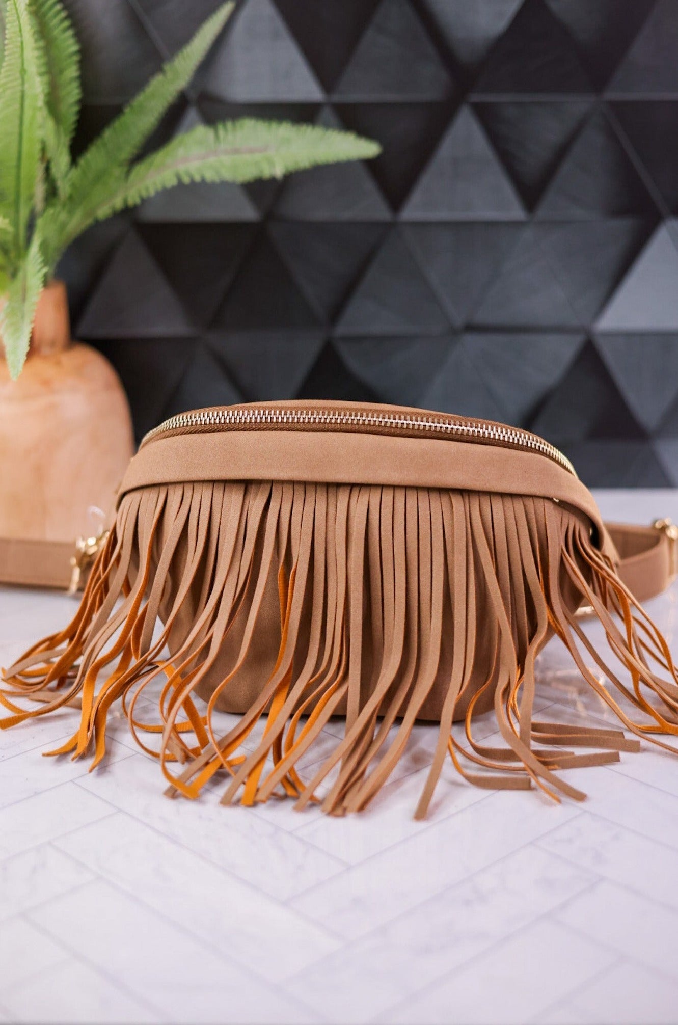 Tan Removable Fringe Fanny Pack - Whiskey Skies - THOMAS & LEE CO.