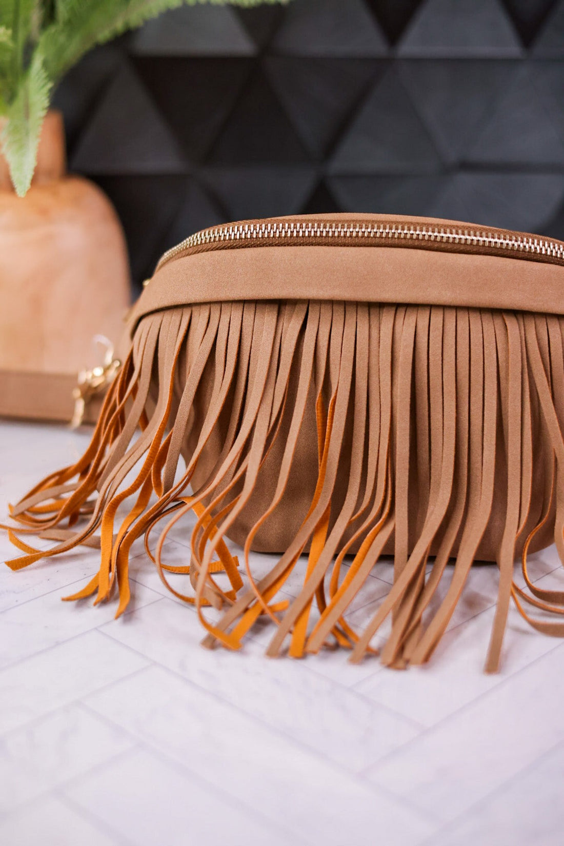 Tan Removable Fringe Fanny Pack - Whiskey Skies - THOMAS & LEE CO.