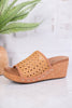 Tan Vacation Rattan Wedge Sandals - Whiskey Skies - CORKY