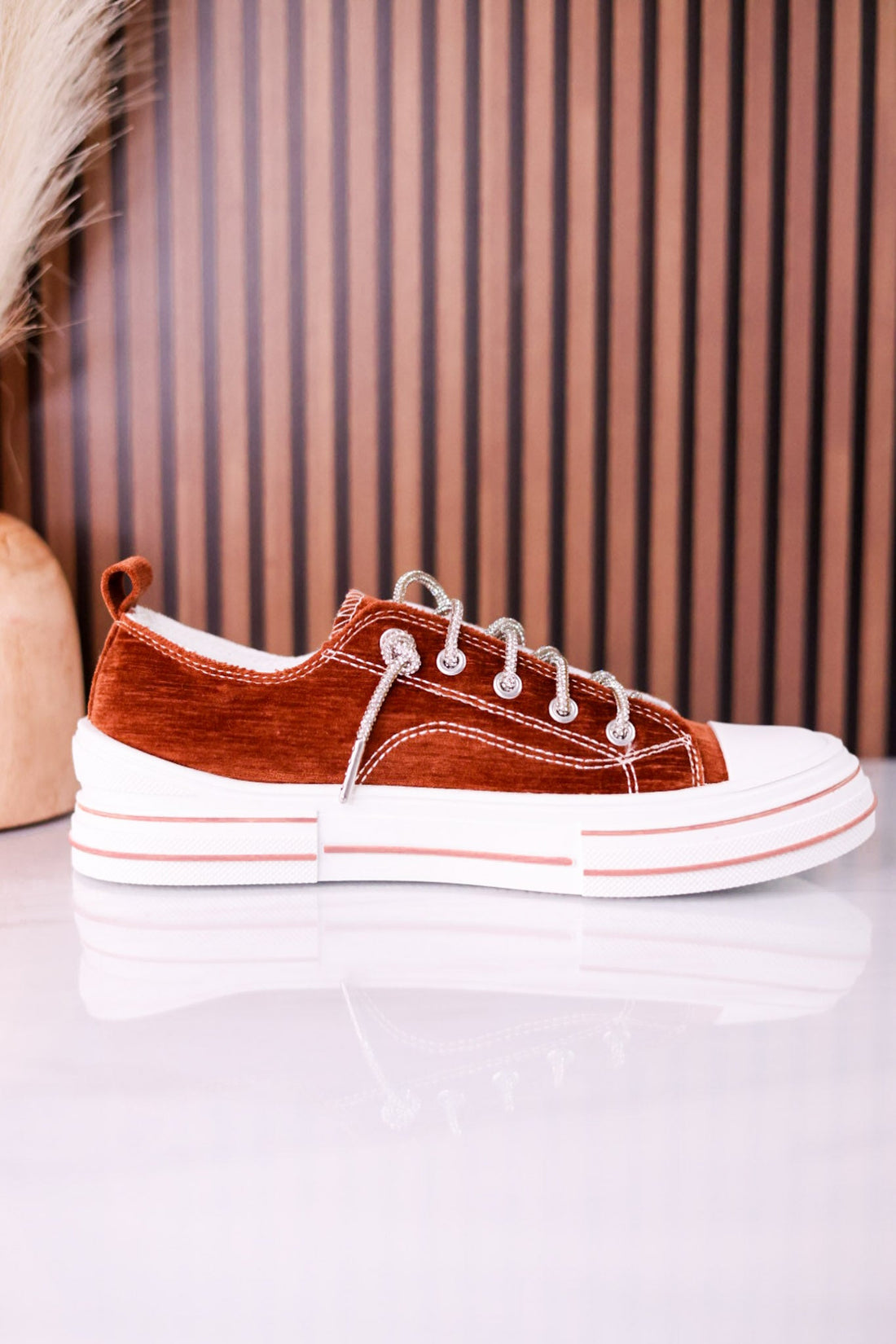 Tan Velvet Aman Sneakers - Whiskey Skies - VERY G