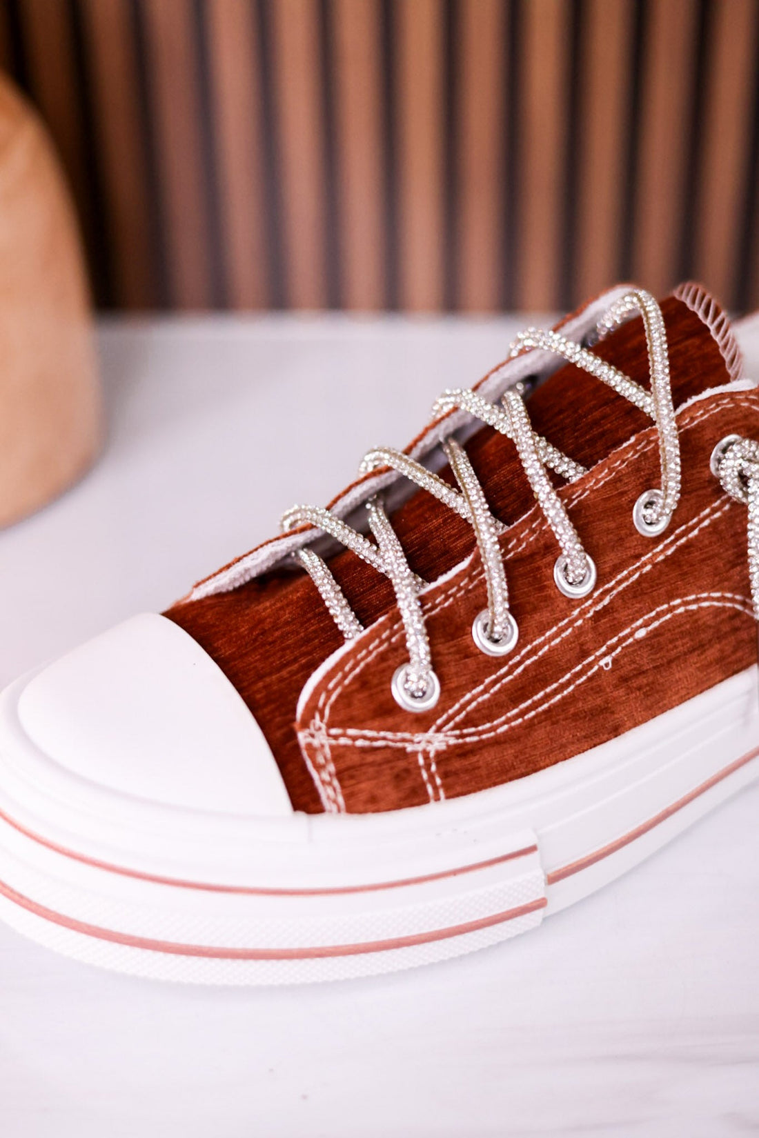 Tan Velvet Aman Sneakers - Whiskey Skies - VERY G