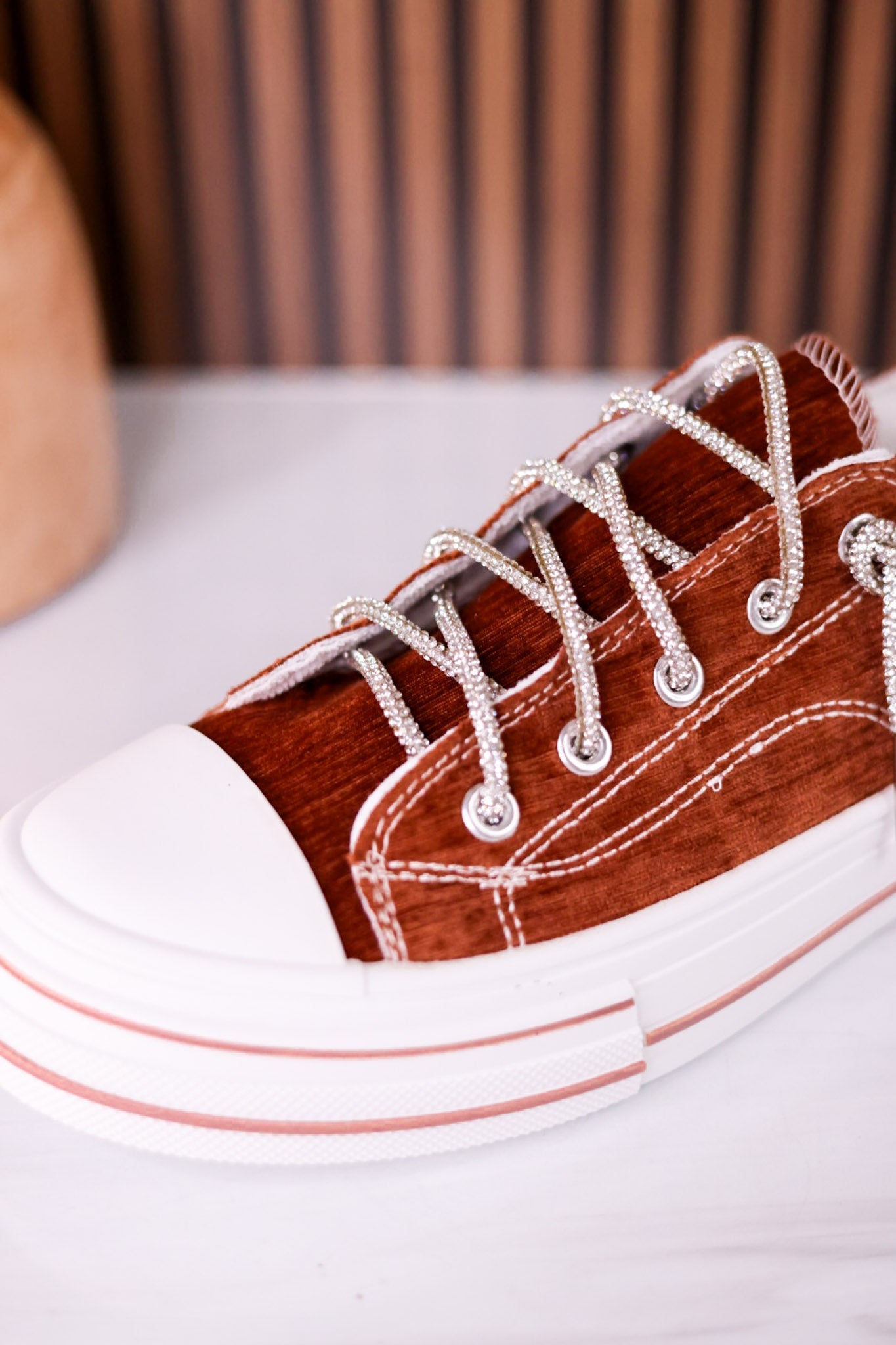 Tan Velvet Aman Sneakers - Whiskey Skies - VERY G