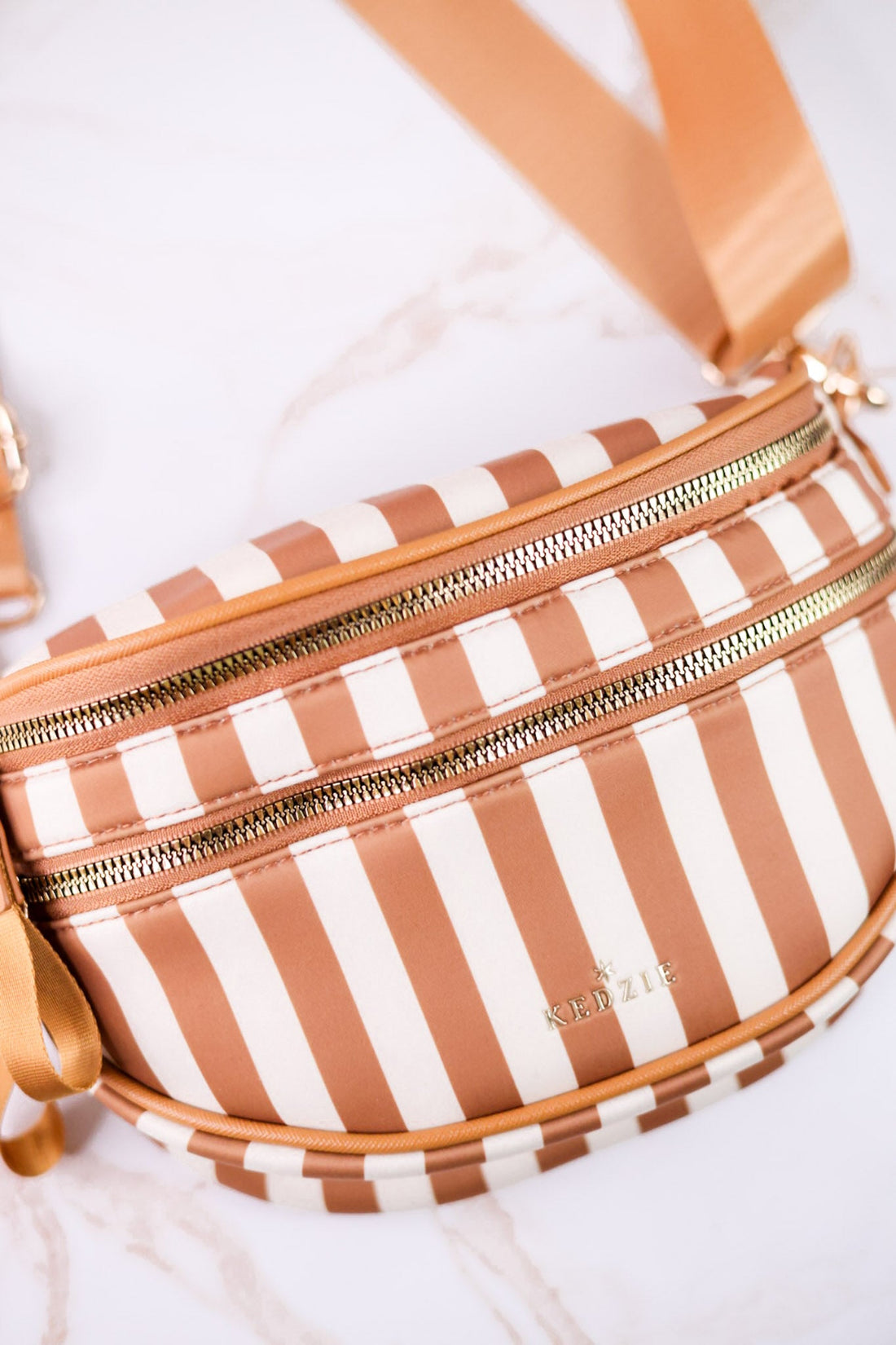 Tan & White Striped Day Pack Purse - Whiskey Skies - DM MERCHANDISING