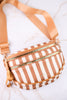 Tan & White Striped Day Pack Purse - Whiskey Skies - DM MERCHANDISING