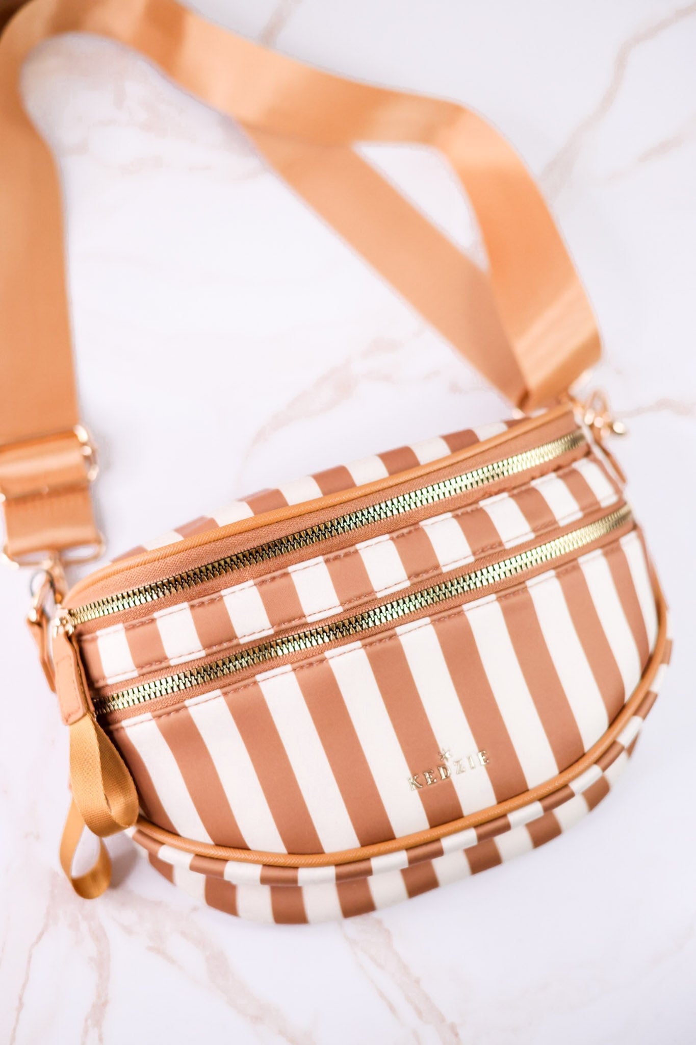 Tan & White Striped Day Pack Purse - Whiskey Skies - DM MERCHANDISING