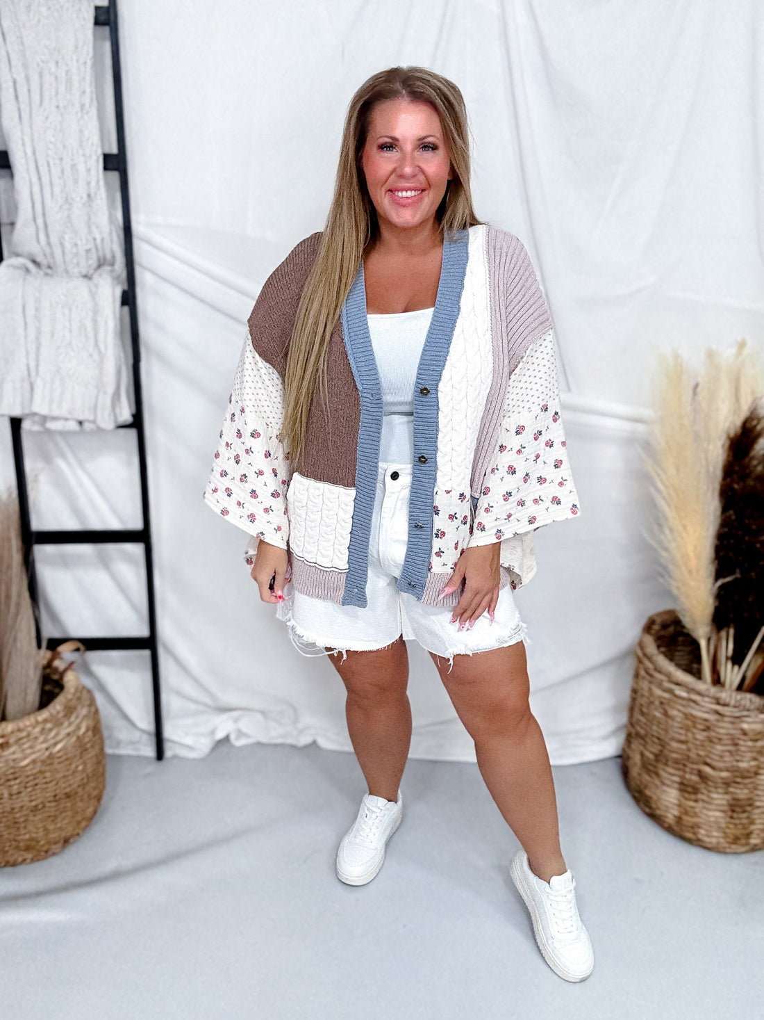 Tapered Wide Short Sleeve Button Down Cardigan - Whiskey Skies - POL CLOTHING INC.