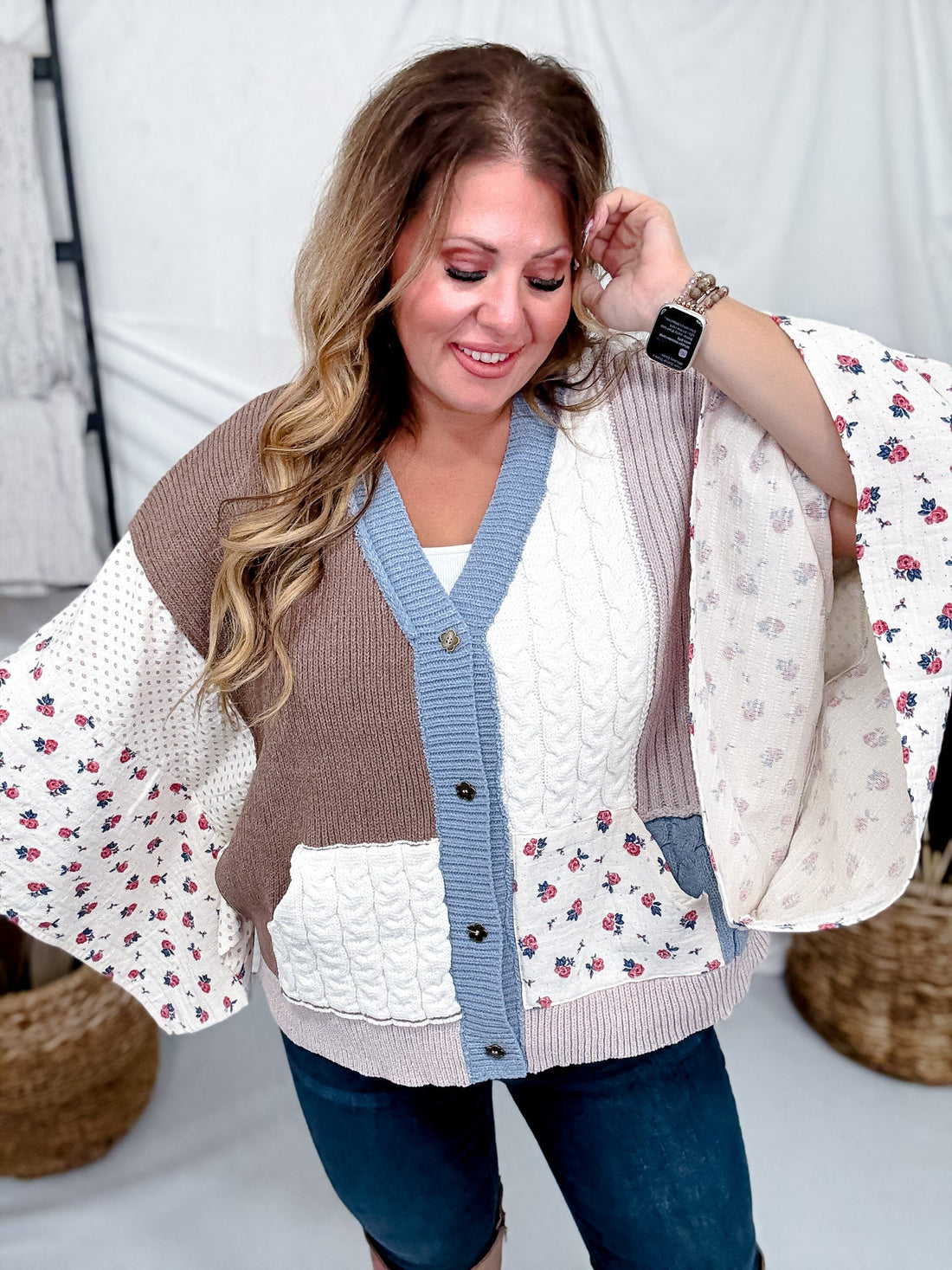 Tapered Wide Short Sleeve Button Down Cardigan - Whiskey Skies - POL CLOTHING INC.
