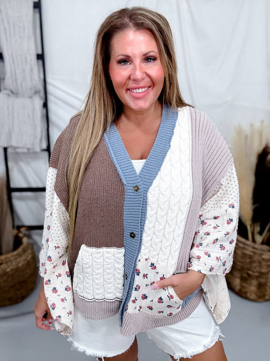 Tapered Wide Short Sleeve Button Down Cardigan - Whiskey Skies - POL CLOTHING INC.