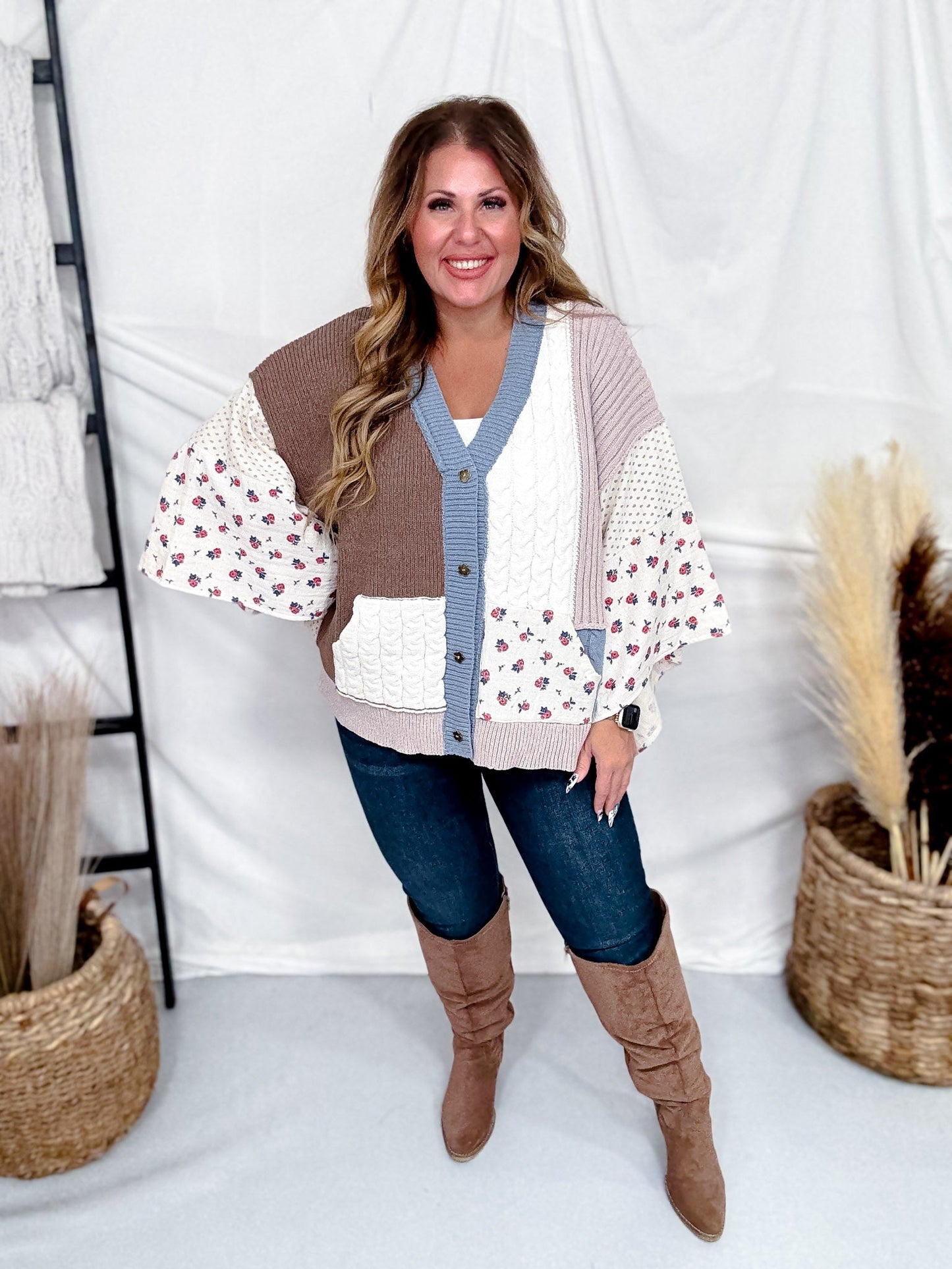 Tapered Wide Short Sleeve Button Down Cardigan - Whiskey Skies - POL CLOTHING INC.
