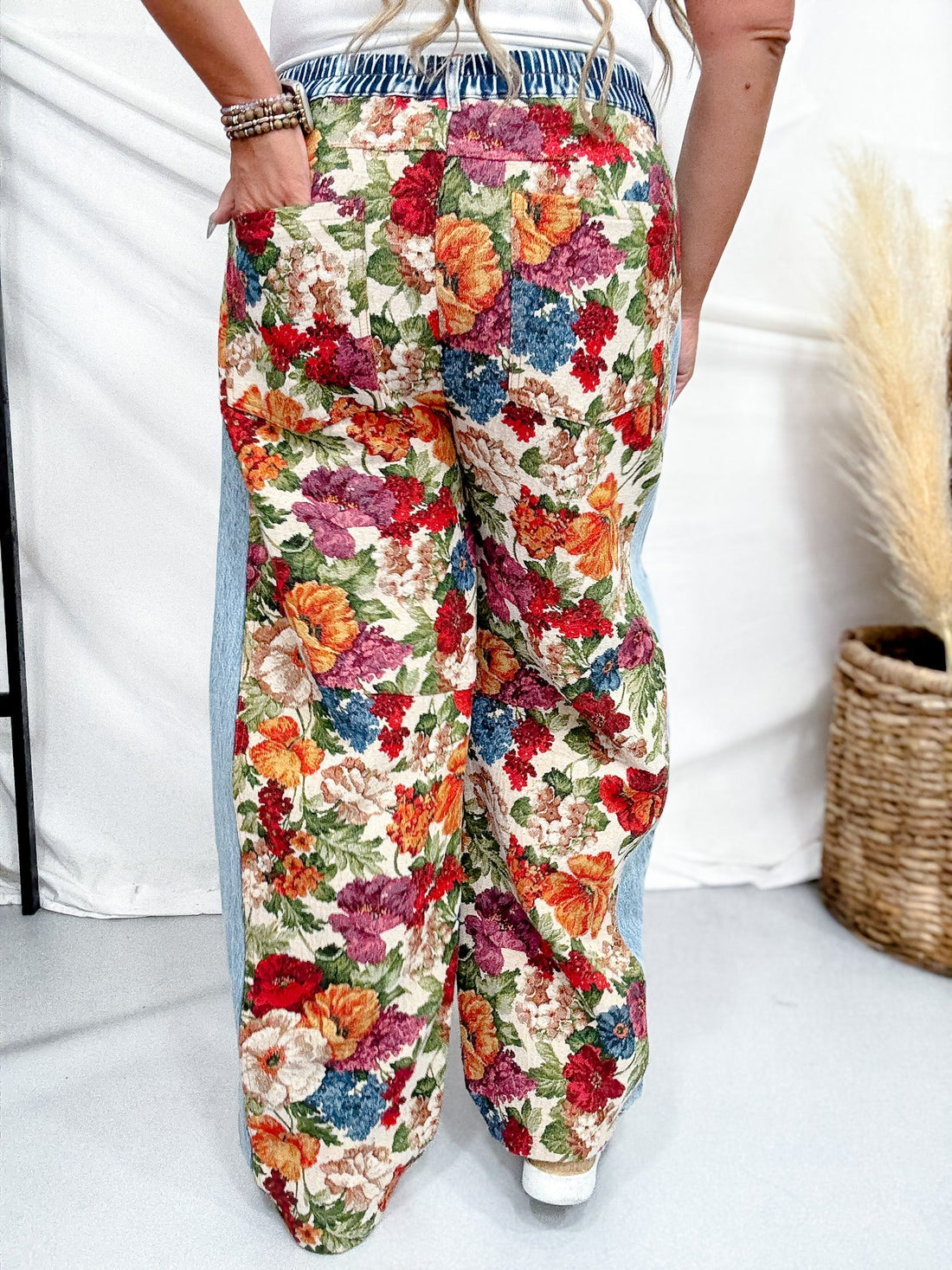 Tapestry Floral Panel Denim Pants - Whiskey Skies - DAVI & DANI