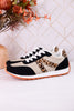 Taupe And Black Sneakers With Leopard Print Accents - Whiskey Skies - VERY G