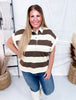 Taupe And Brown Striped Short Sleeve Top - Whiskey Skies - BIBI