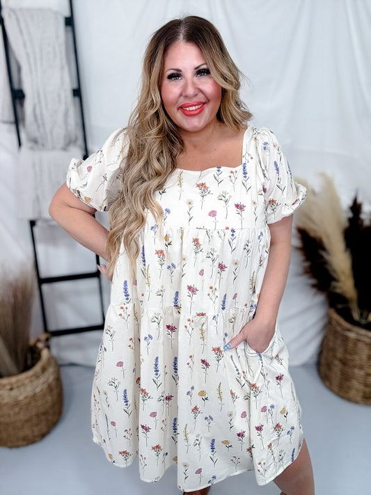 Taupe and Lavender Floral Tiered Dress - Whiskey Skies - SEW IN LOVE
