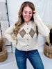 Taupe Argyle Print Button Front Cardigan - Whiskey Skies - POLAGRAM + BAEVELY