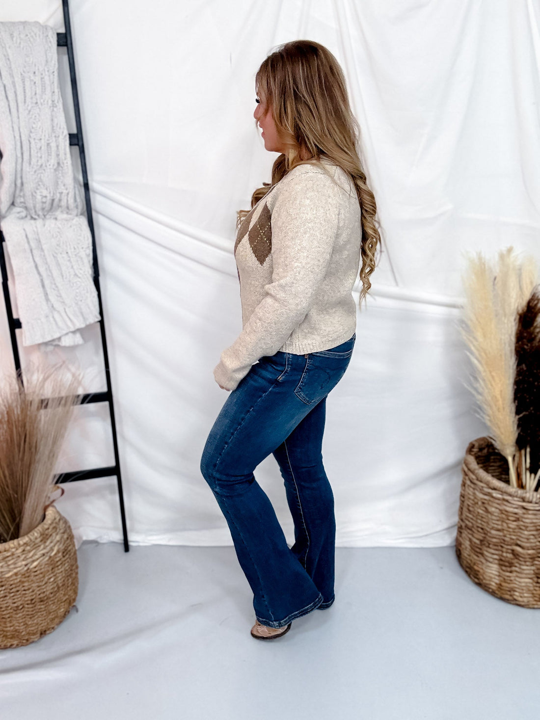 Taupe Argyle Print Button Front Cardigan - Whiskey Skies - POLAGRAM + BAEVELY