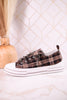 Taupe & Black Plaid Aman Sneakers With Rhinestone Laces - Whiskey Skies - VERY G