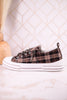 Taupe & Black Plaid Aman Sneakers With Rhinestone Laces - Whiskey Skies - VERY G