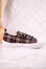 Taupe & Black Plaid Aman Sneakers With Rhinestone Laces - Whiskey Skies - VERY G