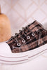 Taupe & Black Plaid Aman Sneakers With Rhinestone Laces - Whiskey Skies - VERY G