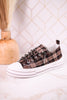 Taupe & Black Plaid Aman Sneakers With Rhinestone Laces - Whiskey Skies - VERY G