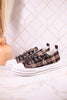 Taupe & Black Plaid Aman Sneakers With Rhinestone Laces - Whiskey Skies - VERY G