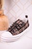 Taupe & Black Plaid Aman Sneakers With Rhinestone Laces - Whiskey Skies - VERY G