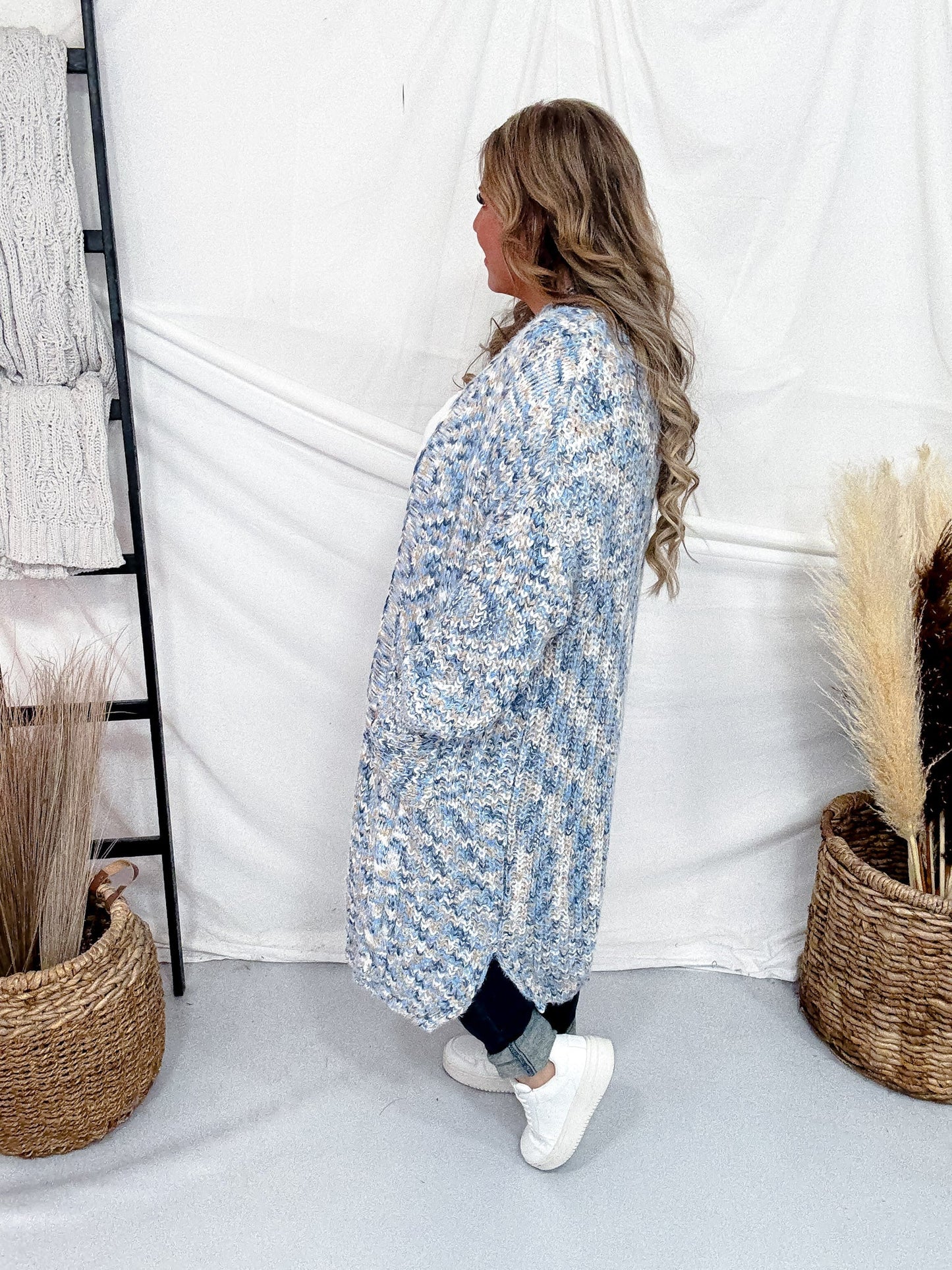 Taupe & Blue Space Dyed Long Sleeve Cardigan Duster - Whiskey Skies - SWEET GENERIS