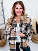 Taupe Cozy Plaid Button Down Flannel Shacket - Whiskey Skies - SWEET GENERIS