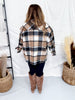 Taupe Cozy Plaid Button Down Flannel Shacket - Whiskey Skies - SWEET GENERIS