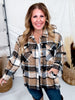 Taupe Cozy Plaid Button Down Flannel Shacket - Whiskey Skies - SWEET GENERIS