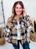Taupe Cozy Plaid Button Down Flannel Shacket - Whiskey Skies - SWEET GENERIS