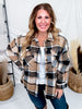 Taupe Cozy Plaid Button Down Flannel Shacket - Whiskey Skies - SWEET GENERIS