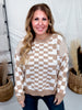 Taupe & Cream Chic Checkered Casual Pullover Sweater - Whiskey Skies - SWEET GENERIS