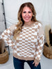 Taupe & Cream Chic Checkered Casual Pullover Sweater - Whiskey Skies - SWEET GENERIS