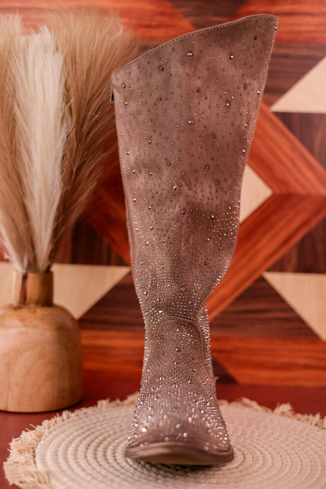 Taupe Crystal Wide Calf Boots - Whiskey Skies - VERY G