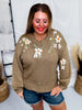 Taupe Floral Embroidered Knit Sweater - Whiskey Skies - POLAGRAM + BAEVELY