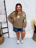 Taupe Floral Embroidered Knit Sweater - Whiskey Skies - POLAGRAM + BAEVELY