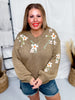 Taupe Floral Embroidered Knit Sweater - Whiskey Skies - POLAGRAM + BAEVELY