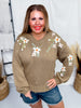 Taupe Floral Embroidered Knit Sweater - Whiskey Skies - POLAGRAM + BAEVELY