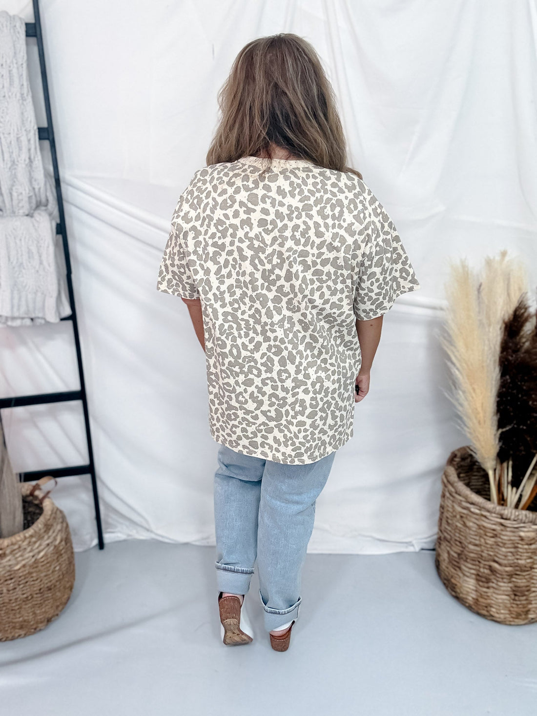 Taupe Leopard Print Short Sleeve Top With Iridescent Rhinestones - Whiskey Skies - DAVI & DANI