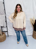 Taupe Long Sleeve Sweater With Plaid Layer Contrast - Whiskey Skies - SHE + SKY