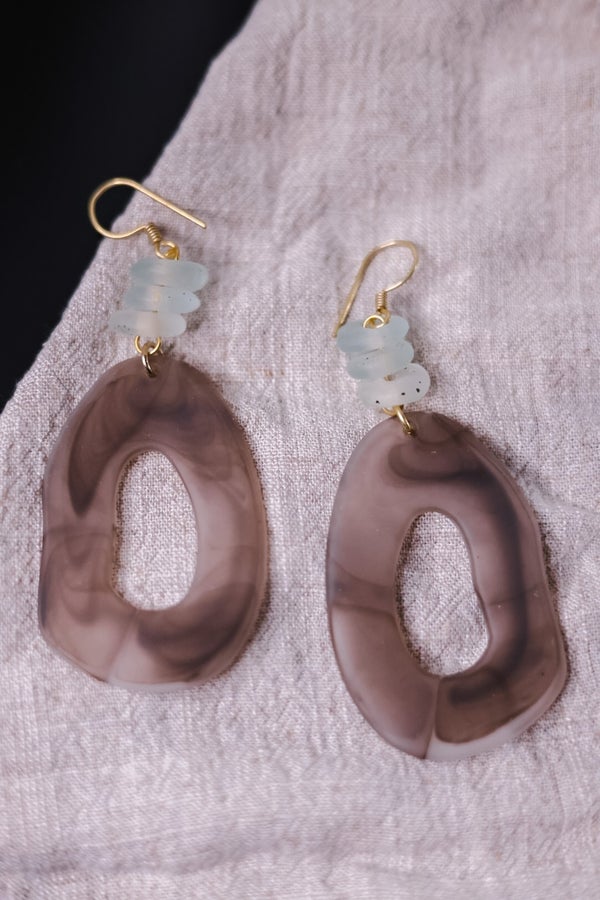 Taupe Oval Resin Earrings - Whiskey Skies - LESLIE CURTIS JEWLERY DESIGNS