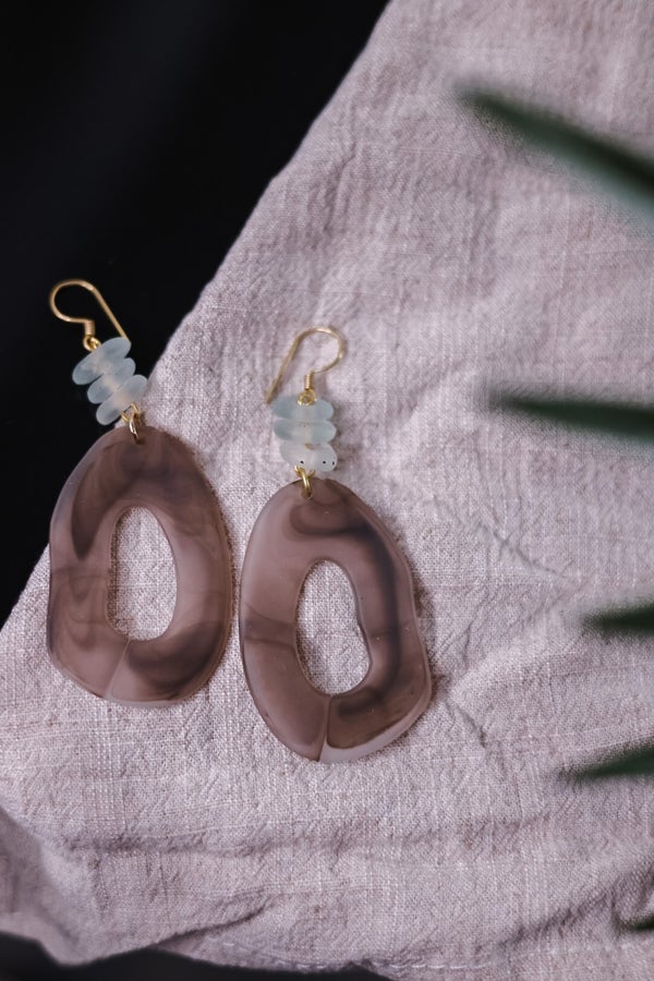 Taupe Oval Resin Earrings - Whiskey Skies - LESLIE CURTIS JEWLERY DESIGNS