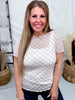 Taupe Plaid Short Sleeve Mesh Top With Lettuce Edge Hems - Whiskey Skies - ODDI