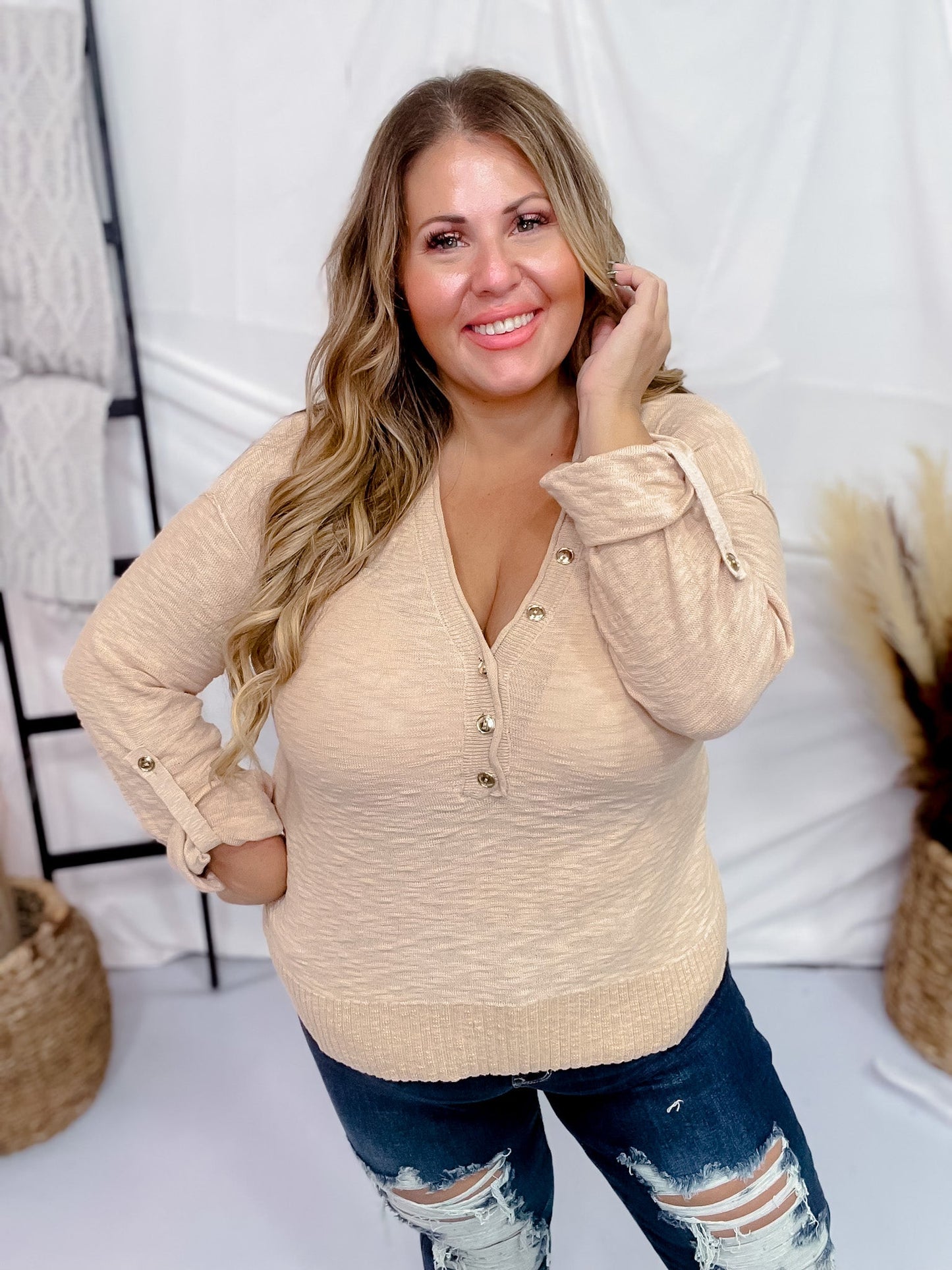 Taupe Rolled Sleeve Top - Whiskey Skies - SEW IN LOVE