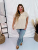 Taupe Round Neck Babydoll Top with Banded Sleeves - Whiskey Skies - ANDREE BY UNIT