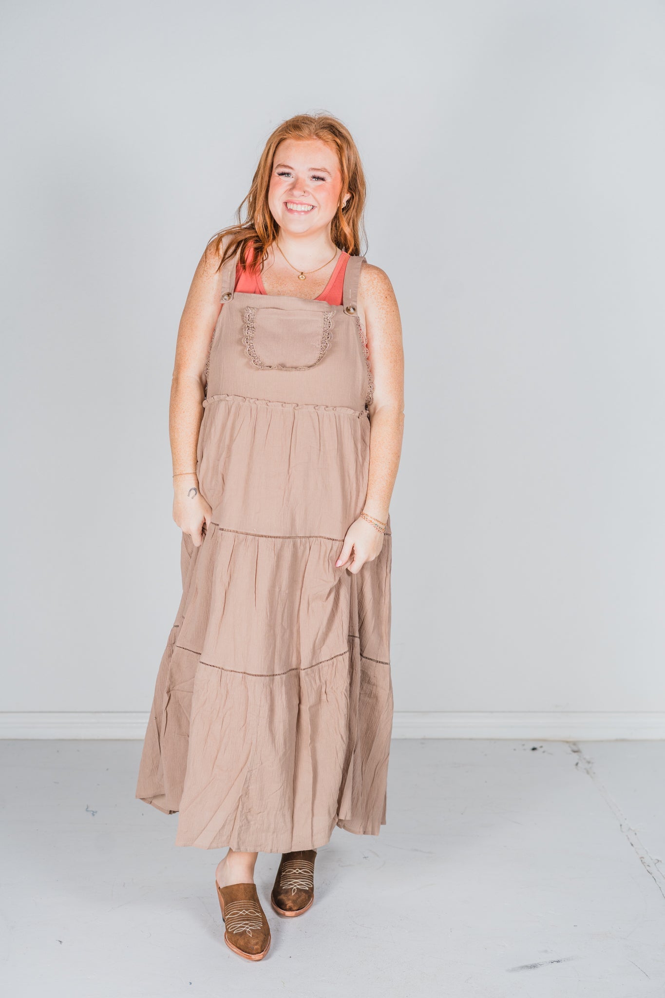 Taupe Sleeveless Maxi Jumpsuit - Whiskey Skies - WHITE BIRCH