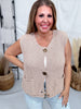 Taupe Sleeveless Sweater Vest With Metallic Gold Buttons - Whiskey Skies - SHE + SKY