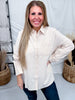 Taupe Striped Long Sleeve Button Down Shirt - Whiskey Skies - ODDI